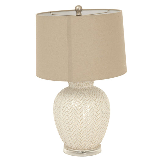 Twill Weave Ceramic Table Lamp With Linen Shade Elegance - Darlington's Décor