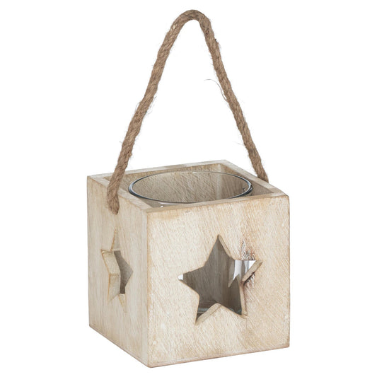 Washed Wood Star Tealight Candle Holder for Rustic Charm - Darlington's Décor