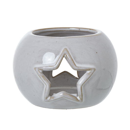 White Ceramic Star Cut - Out Round Tealight Holder Glow - Darlington's Décor
