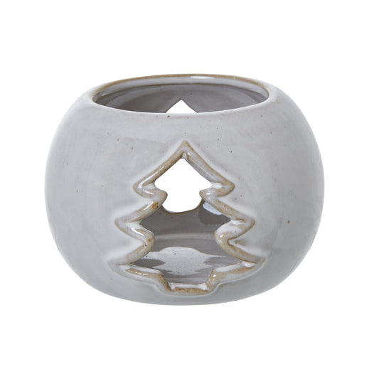 White Ceramic Tree Cut - Out Round Tealight Holder for Modern Decor - Darlington's Décor