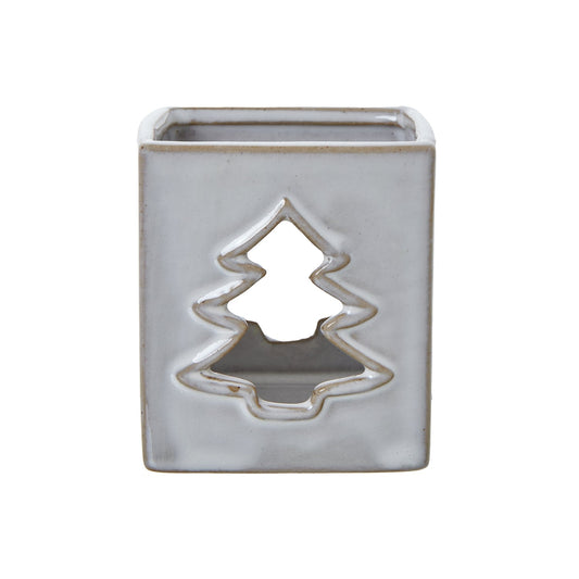 White Ceramic Tree Cut - Out Square Tealight Holder Charm - Darlington's Décor