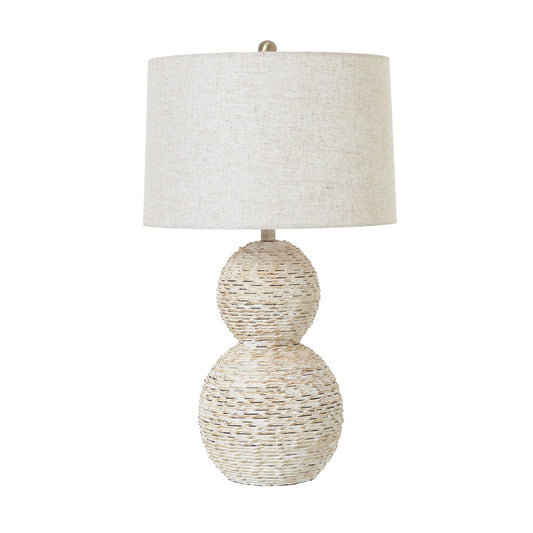 White Wash Wicker Globe Table Lamp With Linen Shade - Darlington's Décor