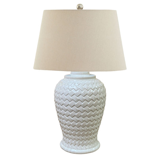 Woven Ceramic Table Lamp With Linen Shade Elegance - Darlington's Décor